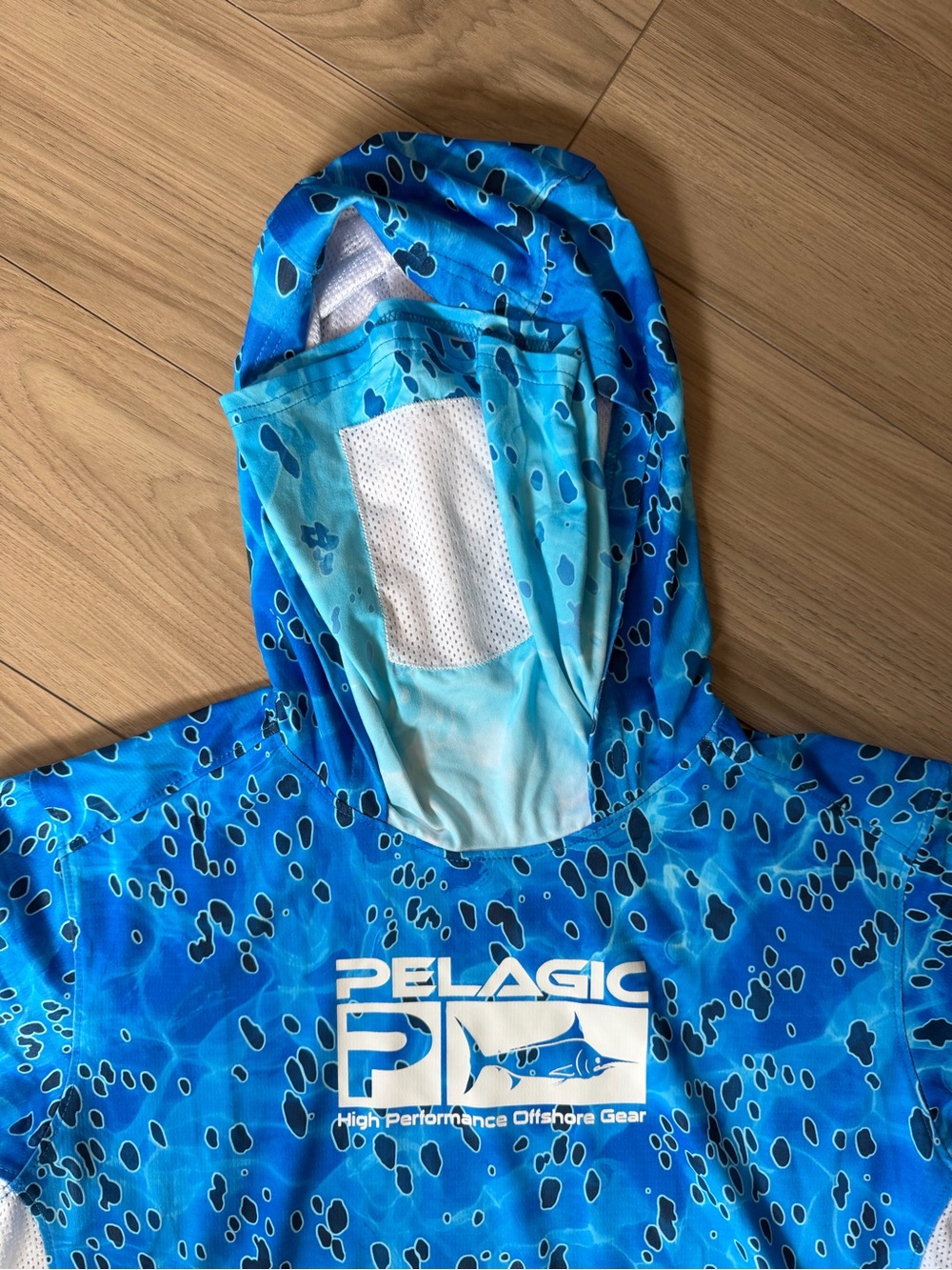 Pelagic Dorado Exo-Tech Fishing Hoodie Shirt Men's M Blue Gaiter Face Mask NWOT - Picture 5 of 7